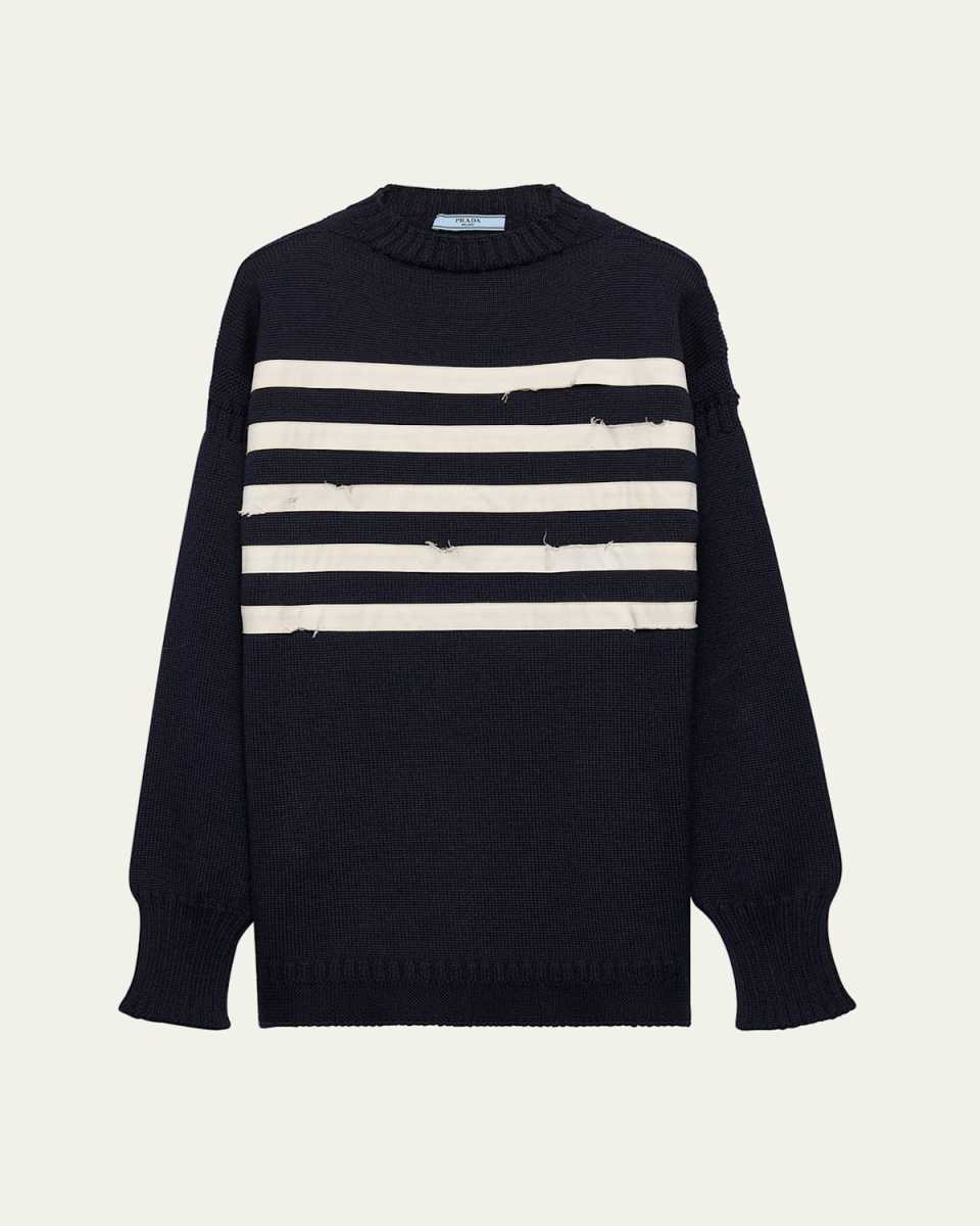 Striped Raw Cut Oversized Wool Sweater